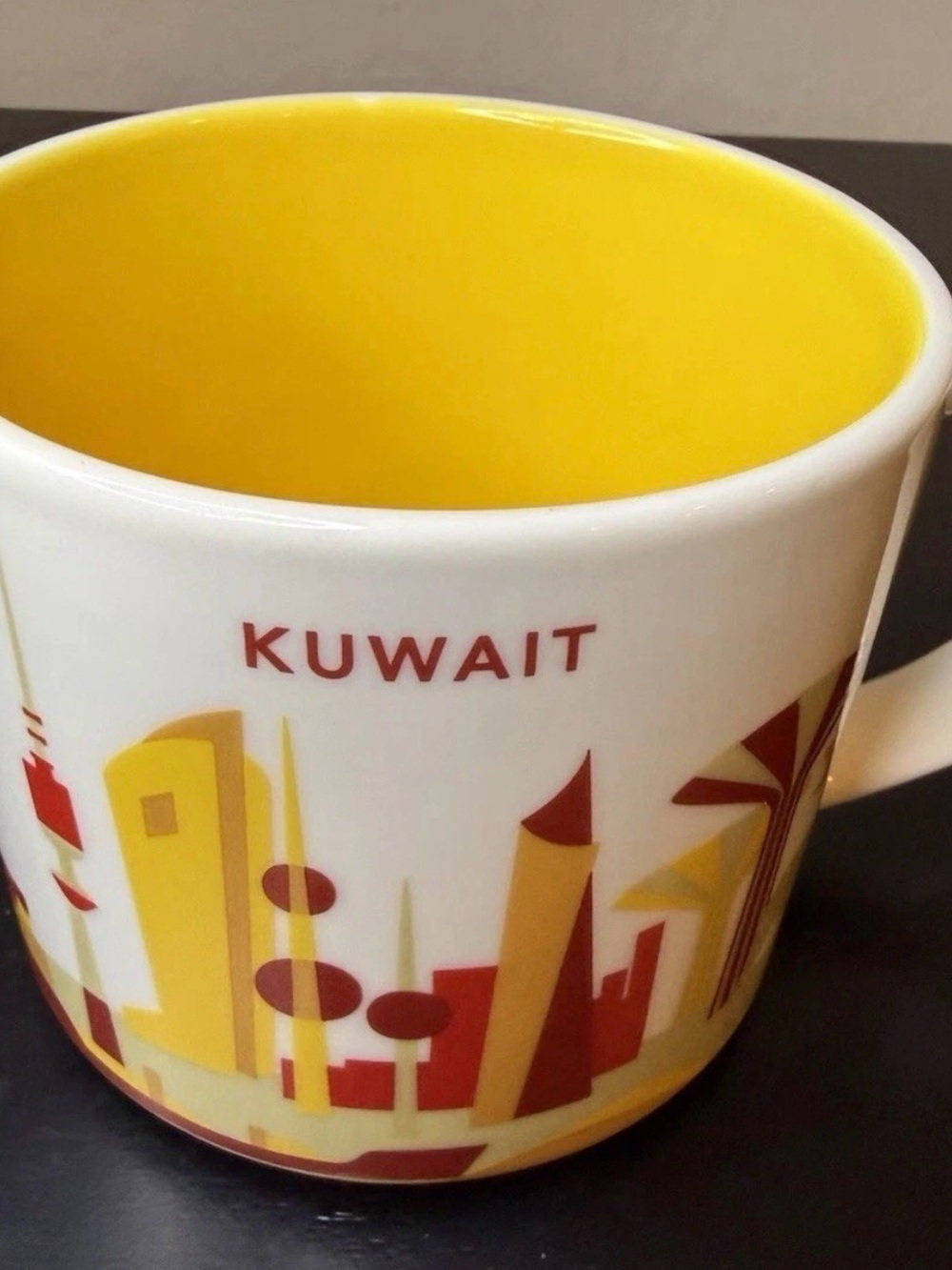 Starbucks Kuwait Mug You Are Here 2018 14oz Yellow Interior Collector Cup EUC